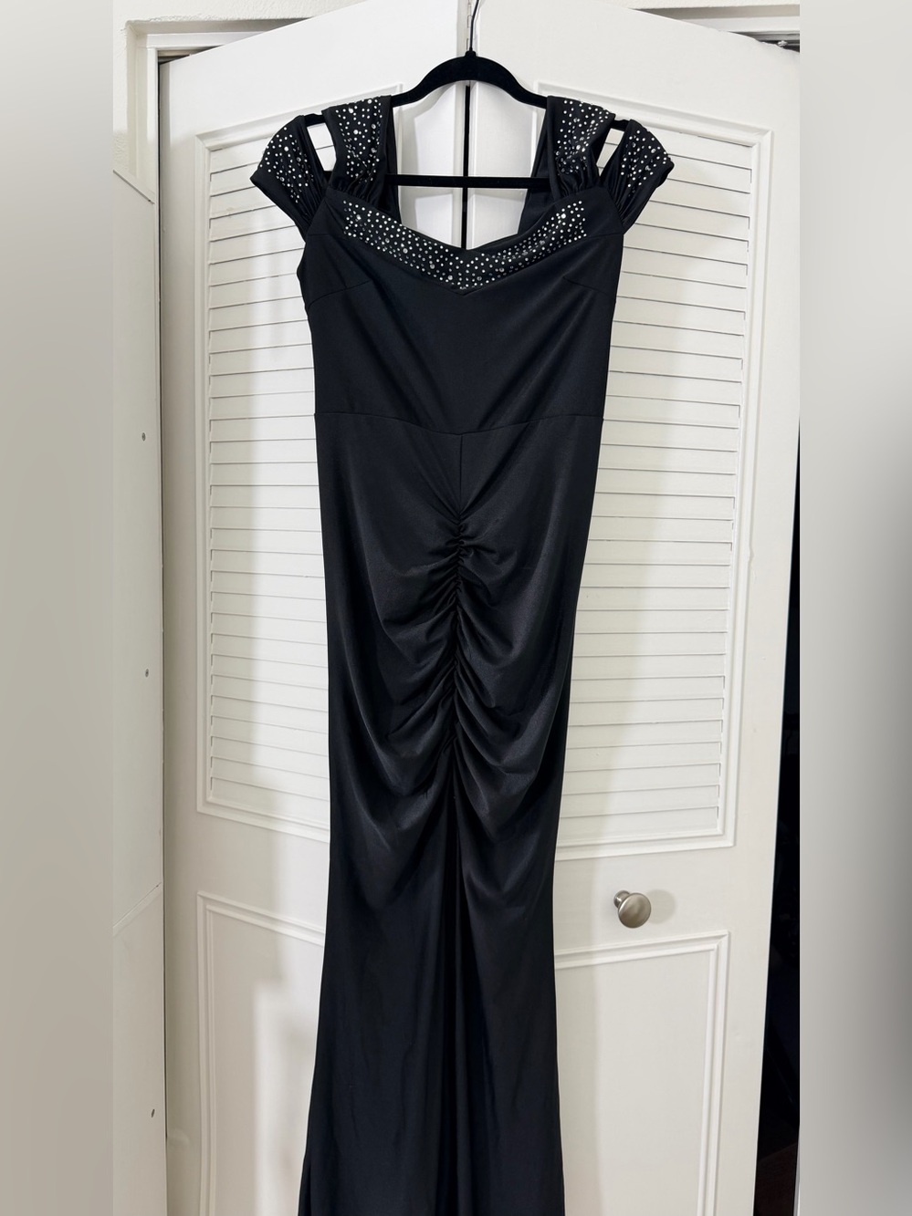 Black Rhinestone Ruched Maxi Dress – Size S/M - Picture 7 of 7
